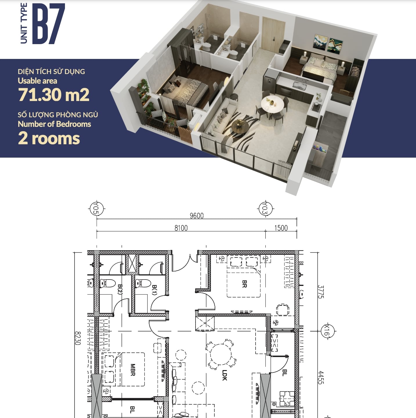 Bản vẽ của căn hộ B7 tại chung cư The Minato Residence